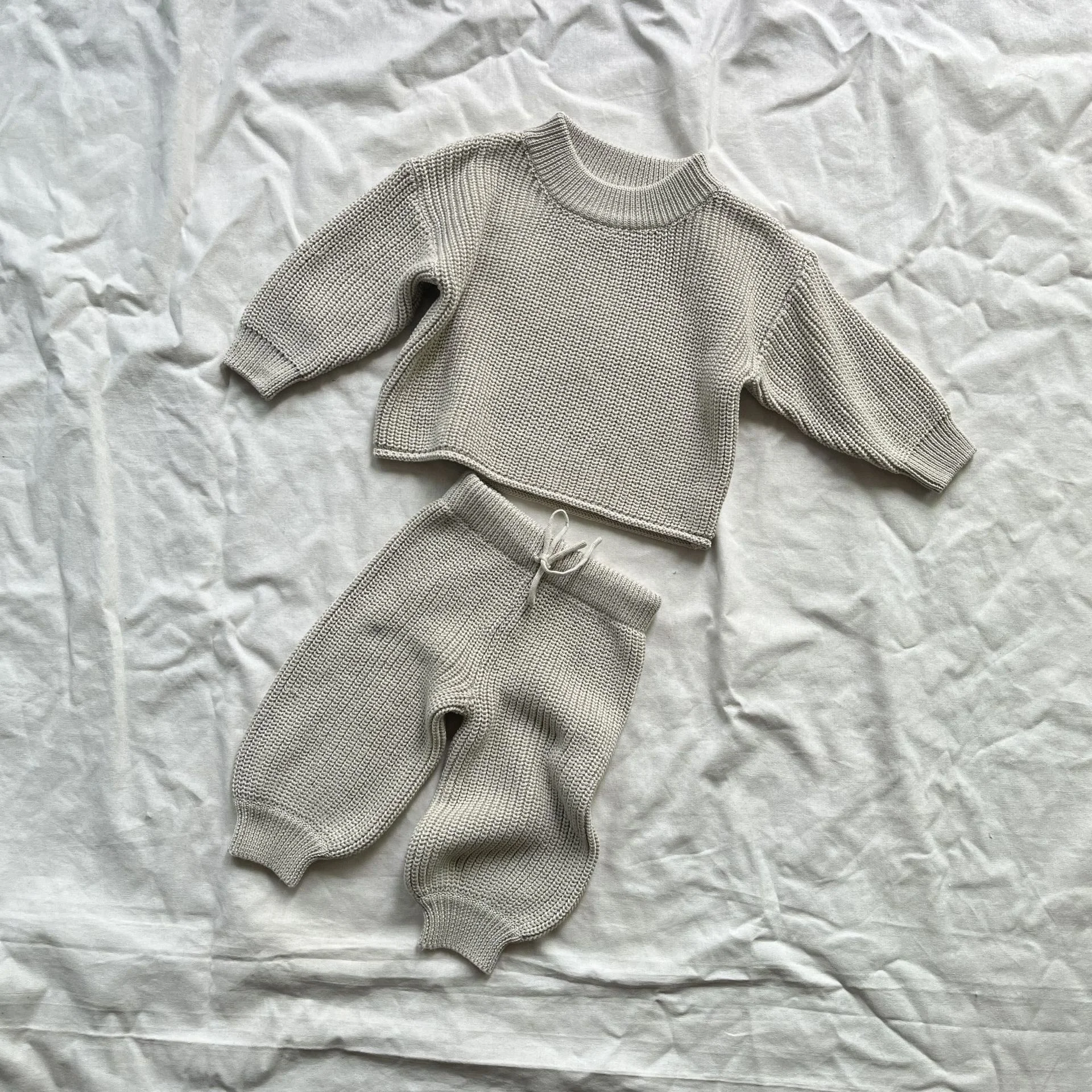 Custom Warm Baby Kids Soft 100% Cotton Winter Long Sleeve Knitted Sweater Suit Clothes Sets - Image 3