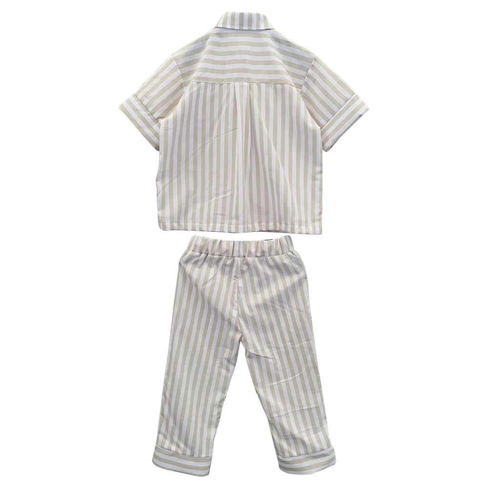 2024 Custom Summer 100%cotton Striped Baby Toddler Clothes Set Short Sleeve Shirt with Pants Set - Image 2