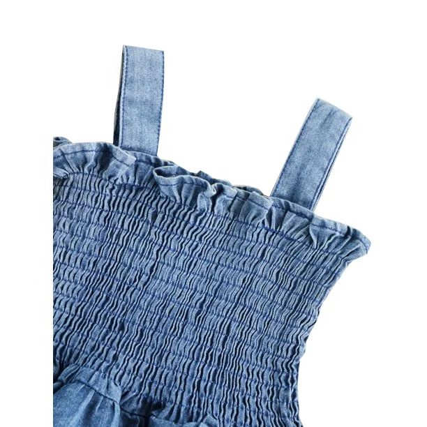 Custom Infant Baby Girl Summer Outfits Ruffle Denim Sleeveless Romper Dress One Piece Jumpsuit Bodysuit - Image 5