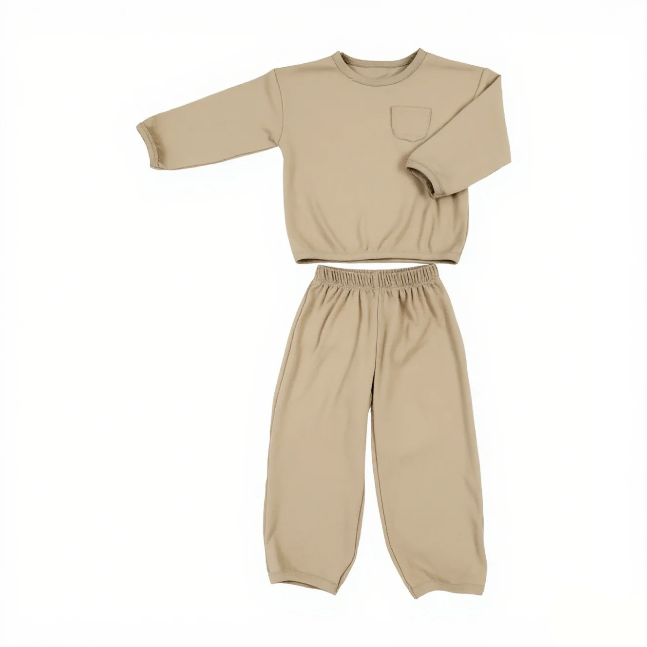 Customized New Kids Thermal Underwear Set Solid Color Top Pocket Elastic Trousers Two-piece Set - Image 2