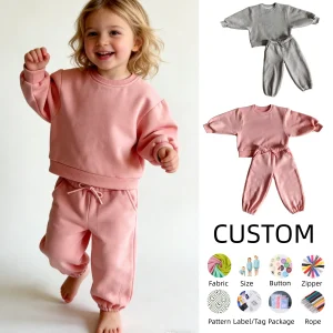 OEM Kids Clothes Set Toddler Girl Clothes Winter Solid Long Sleeve Pullover Sweatshirt Pants 2Pcs Fall Outfits Sweatsuit Set