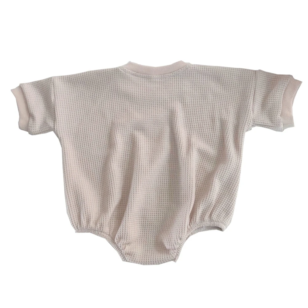 Newborn Baby Boys Girls Summer Rompers Toddler Solid Color Waffle Short Sleeve O-neck Jumpsuits - Image 5