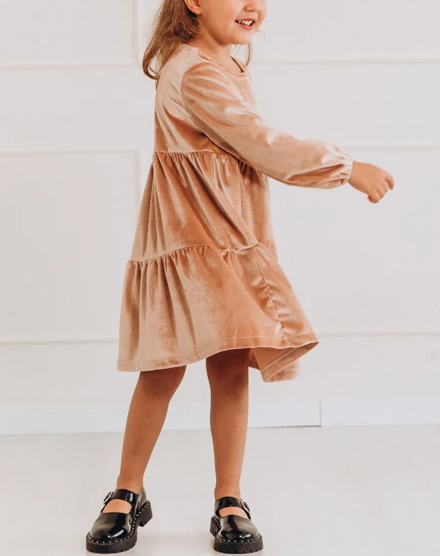 Classic Retro Mommy and Me Girls Long Sleeve Velvet Princess Dress with Elastic Cuffs Dress - Image 4