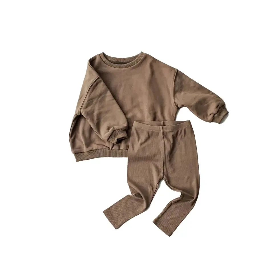 Toddler Custom Spring Autumn Unisex Casual Long Sleeve Sweatshirt Ribbed Leggings Kids Casual Sets - Image 4