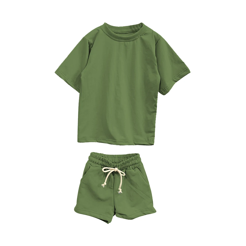 Wholesale Kids Neutral Summer Casual Clothes Set Short Sleeve Tops T-shirt + Shorts Baby Two Pcs Outfits - Image 5