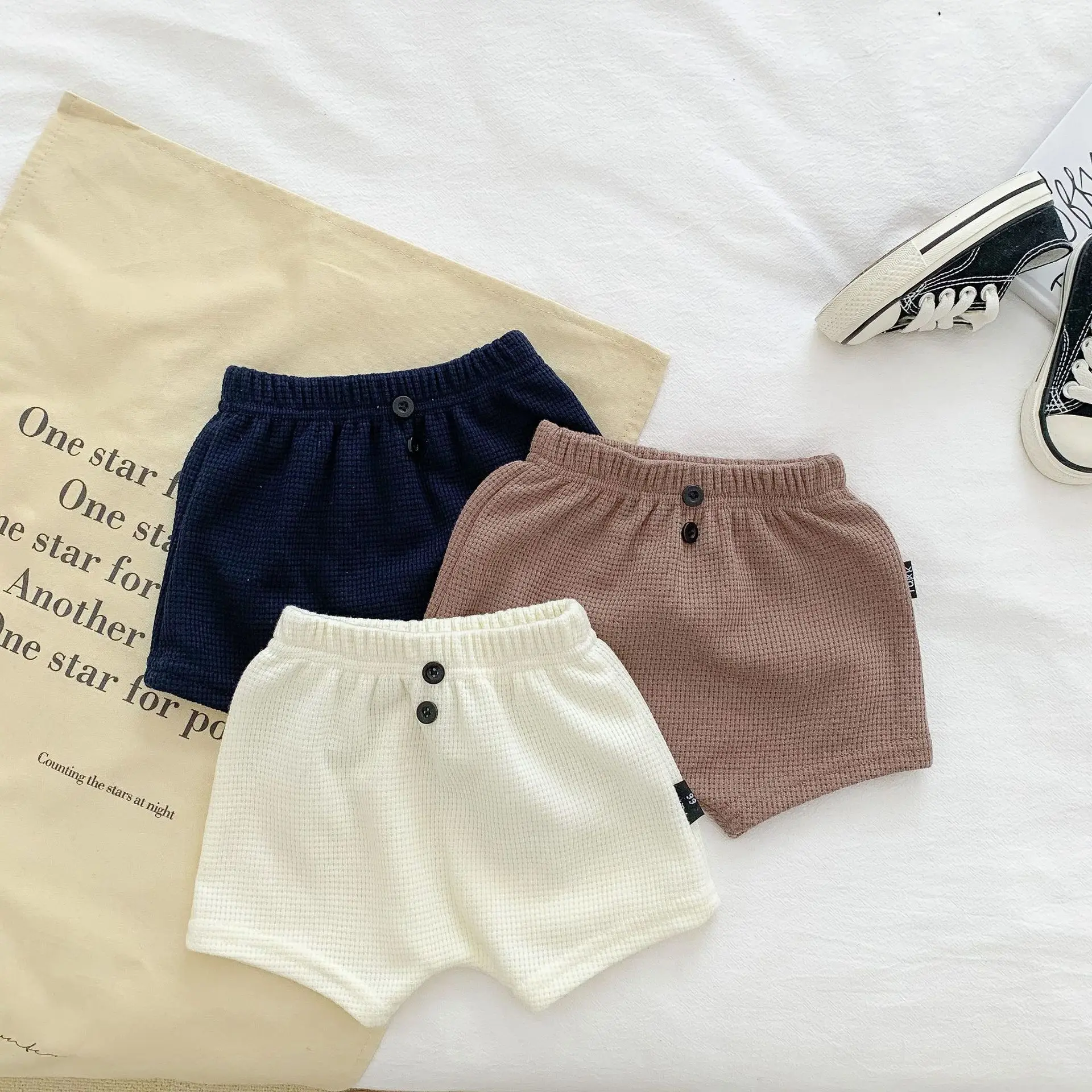 Ins Baby Long Sleeve Waffle Clothes Swoop Bottom Pullover Top Shorts Kids Casual Outwear - Image 4