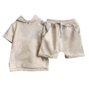 Custom Summer Baby Kids 2 Piece Sets Toddler Short Summer Hem Slit Hoodies Casual Sets