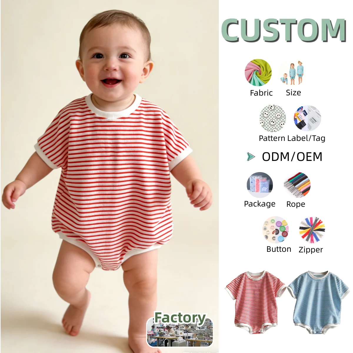 Summer Baby Romper Infant Short Sleeve Jumpsuit Striped Towel Fabric Climbing Suit for Children's Climbing Clothes of Unisex