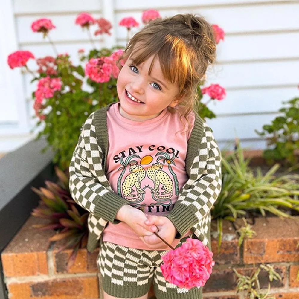 Factory Spring Kids Warm Plaid Buttons Sweater Set V-neck Long Sleeve Cardigan Shorts Knitwear Baby Suits - Image 4