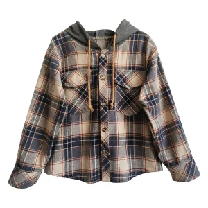 Custom Baby Spring Autumn Toddler Flannel Checkerboard Hooded Coat Fall Casual Shirt with Pocket Kids Outdoor Casual Clothing