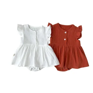 Custom Muslin Baby Girl Ruffle Dress Rompers Clothes Outwear
