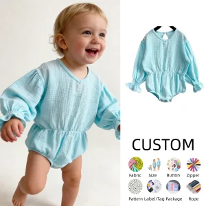 Custom Infant Baby Girl Crape Cotton Romper Smocked Bubble Bodysuit Frill Trim Ruffle One-Piece Jumpsuit Cute Summer Clothes
