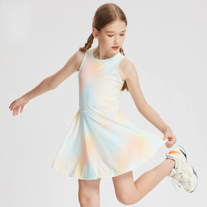 Girls' Sleeveless Sports Dress Nylon Colorful Fashion Fitness Elasticity Slim Fit Children's Clothing - Image 3