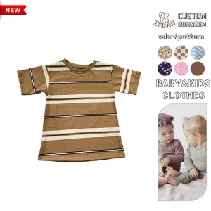 Summer Classic Retro Children Boys 100% Cotton Striped T-shirt Side Slits Toddler Casual Top