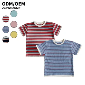 Custom Summer Baby Girl T-Shirt Short Sleeve Cotton Knitted  Casual Striped Breathable Cute Kids Clothing