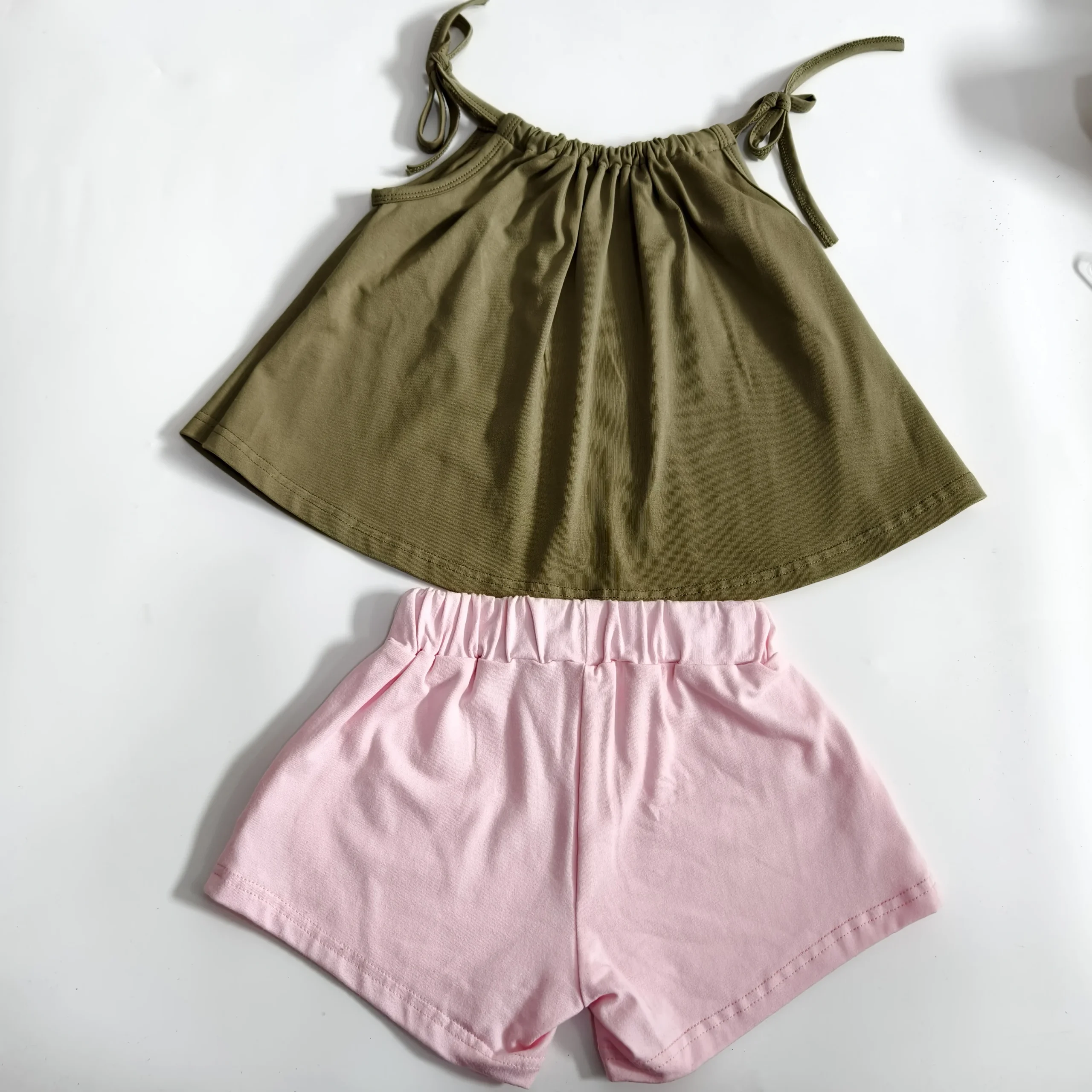Cotton Short Set Summer Girl Sleeveless Tank Top and Shorts Two Piece Toddler Tie Shoulder Cami Top Set - Image 6