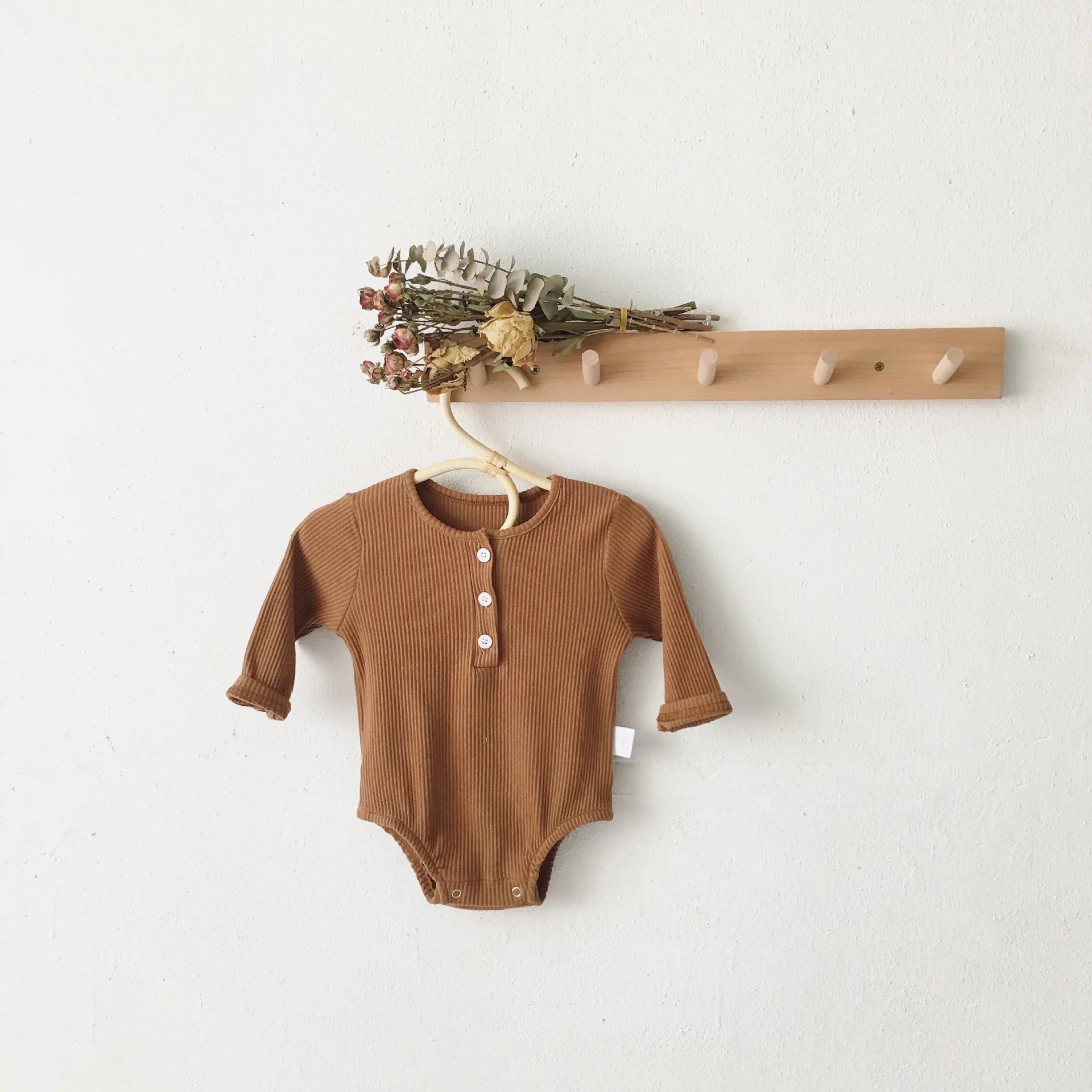 Fancy Spring & Fall Baby Onsie Blank Ribbed Cotton Long Sleeve Jumpsuit Button Girl Baby Clothes Romper - Image 2