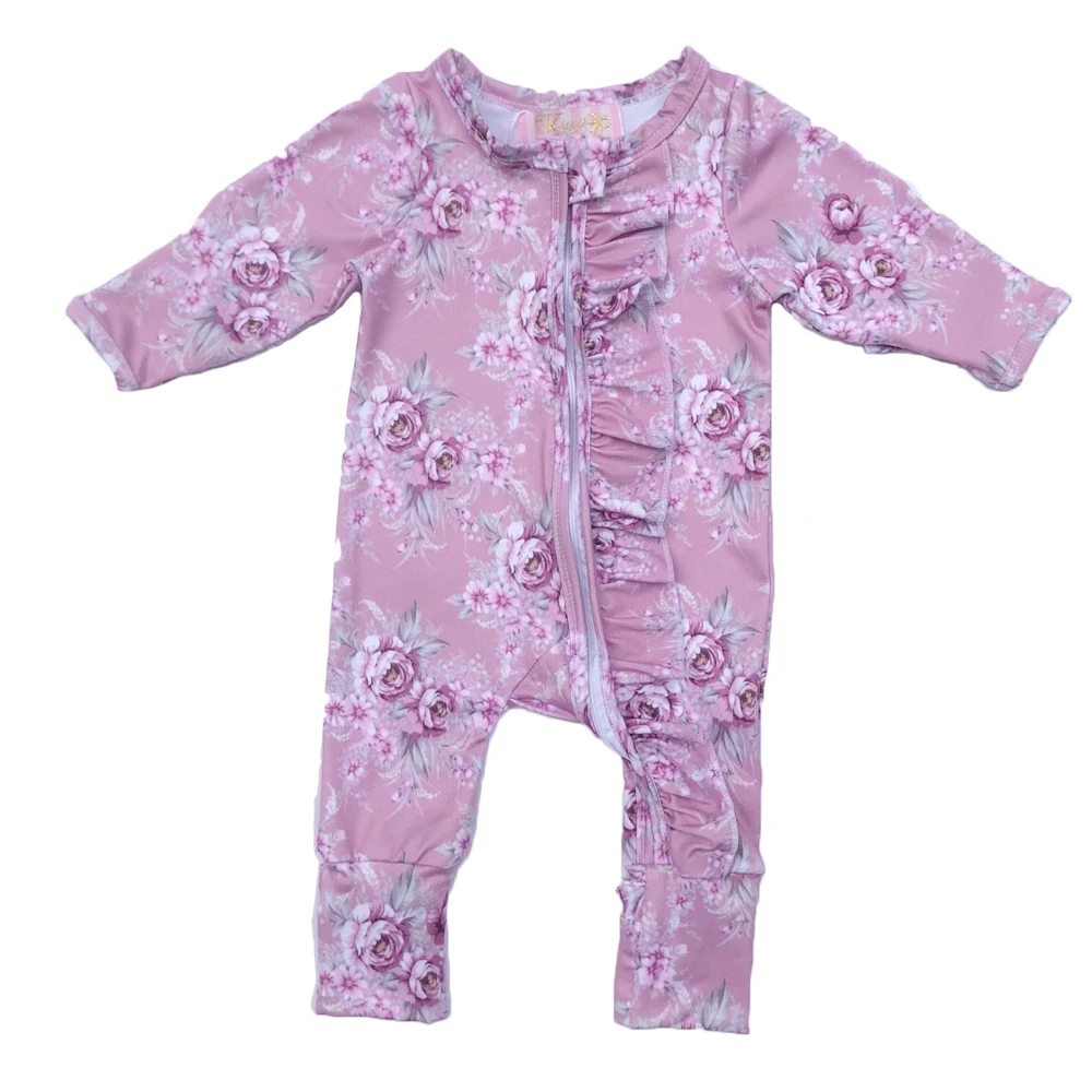 Infant Girls 2pcs Outfit Long Sleeve Pullover Shit with Footie Pant Newborn Baby Vintage Floral Print Rib Pajama Set - Image 6