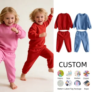 OEM Kids Clothes Set Toddler Baby Boy Clothes Solid Fleece Long Sleeve Top Pants 2PCS Summer Baby Outfit Set Sweatsuit