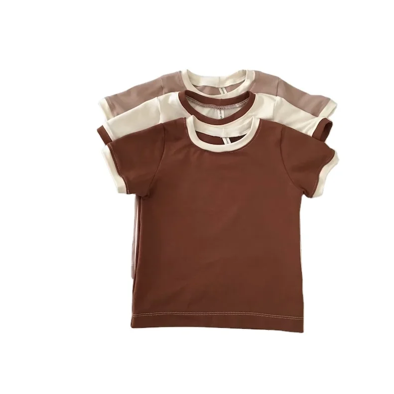 Custom Terry Cotton Match Color Short Sleeve Unisex Toddler Baby Tshirts for Summer