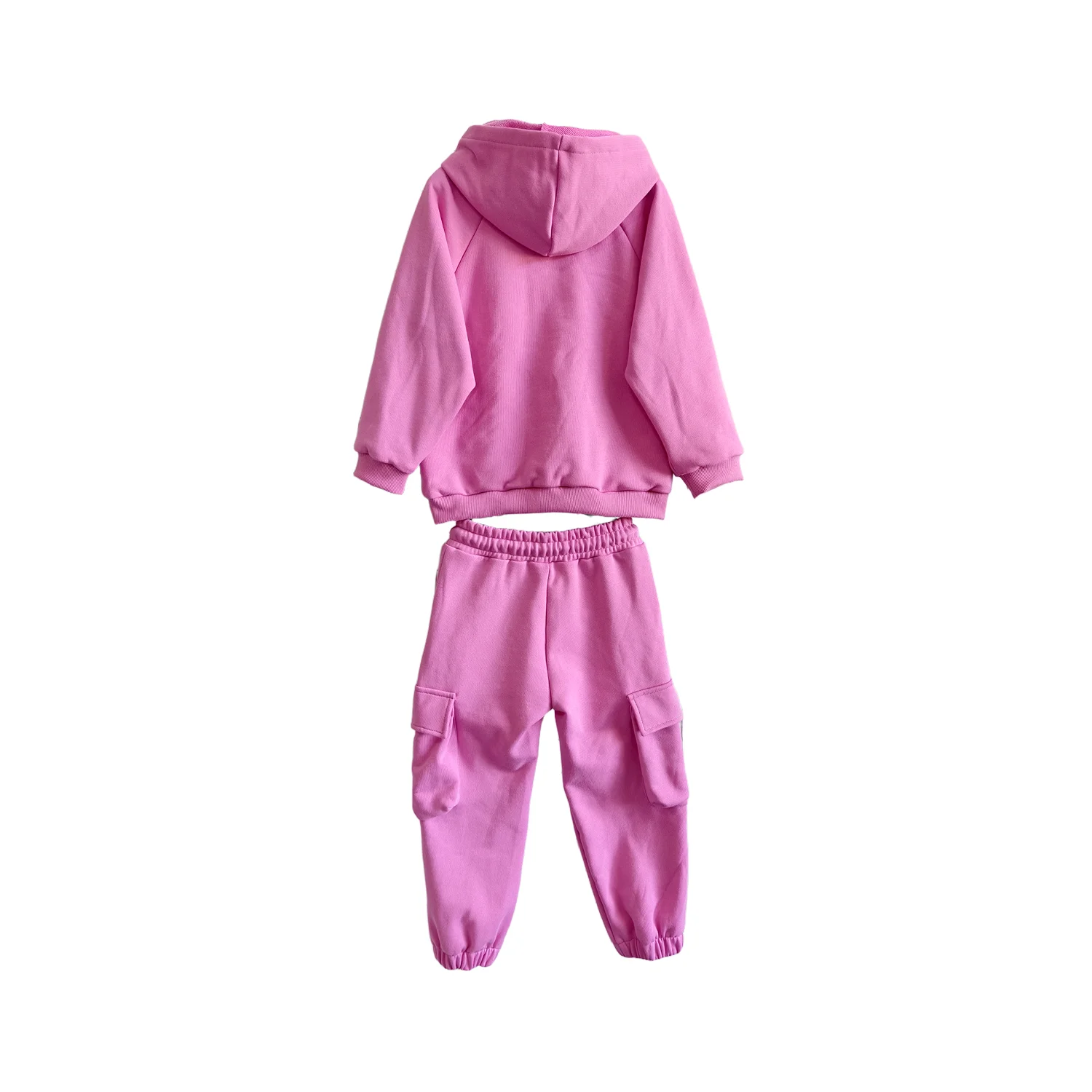 Comfortable Kids Set 100% Cotton French Terry Kids Set Raglan Sleeve Hoodie & Cargo Pocket Jogger Pants Casual Outfit 0-8T - Image 3