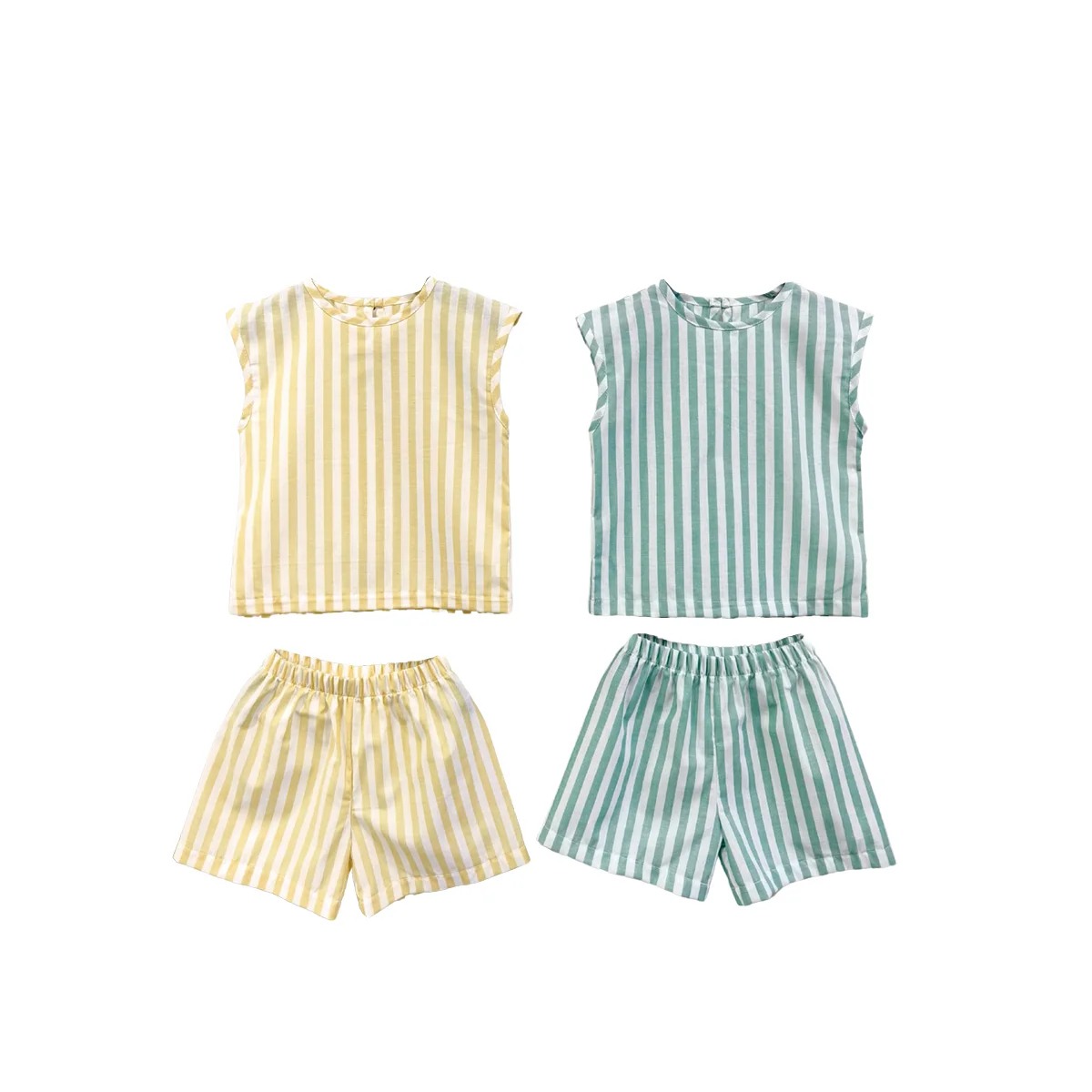 Summer Trendy Sporty Casual Set for Kids Yarn-Dyed Striped Cool and Breathable Fashionable Short for Baby Clothing - Image 5