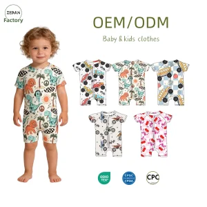 Custom Beach Dino Checkered Golf Back to School Pattern Design Newborn One-piece Romper with Zipper Closure Summer ODM Supply
