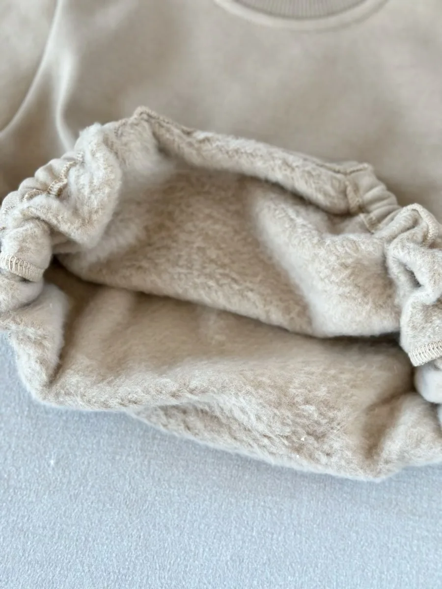 0-2T Ready to Ship Autumn/Winter Baby Fleece Solid Color Romper Warm Soft One-Piece - Image 2