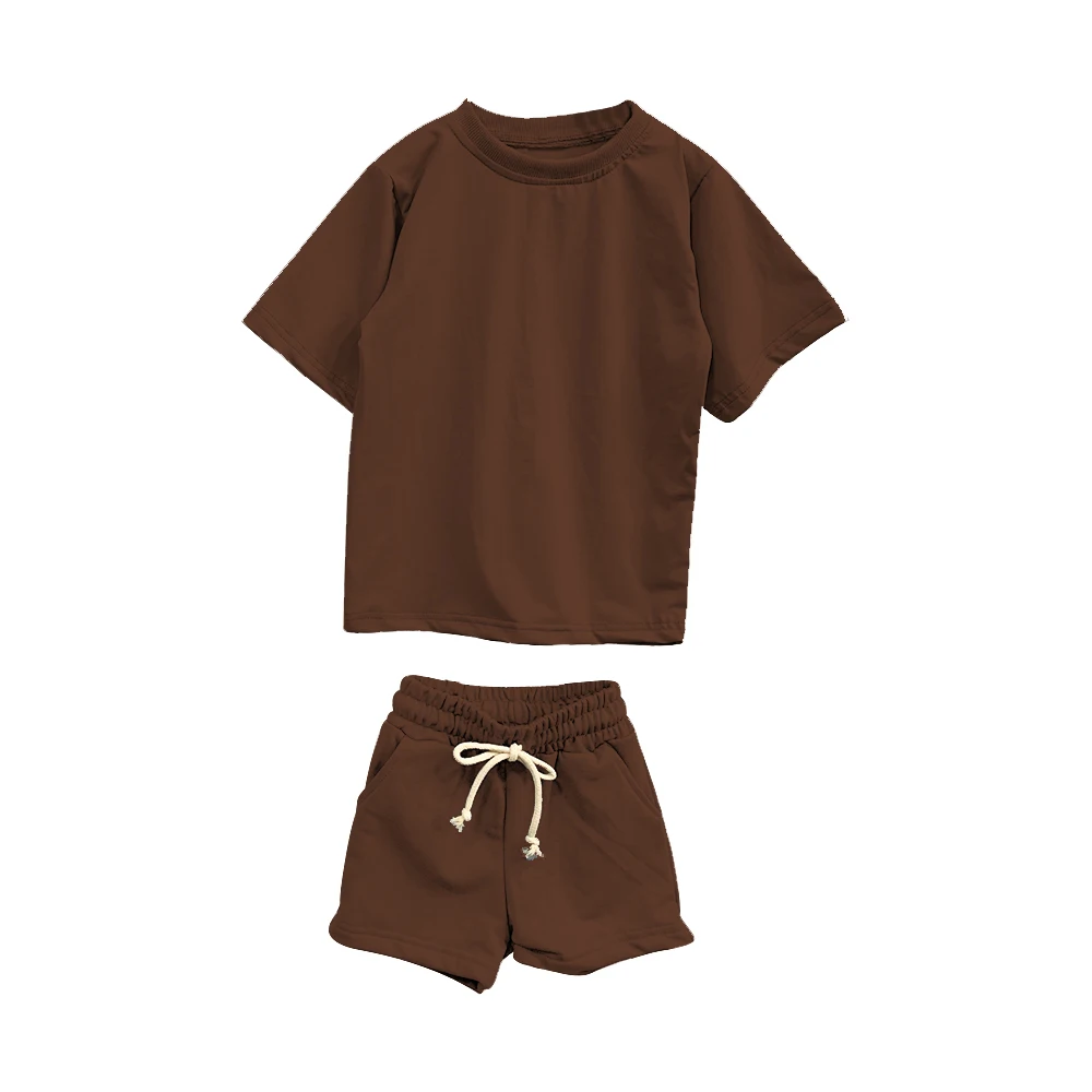 Wholesale Kids Neutral Summer Casual Clothes Set Short Sleeve Tops T-shirt + Shorts Baby Two Pcs Outfits - Image 4