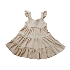 Fancy Summer Frocks Ruffle Sleeveless Smocked Stitching Skirt Rotating Dress Flounce Big Hem Ruffle Baby Girl Layer Fluffy Dress