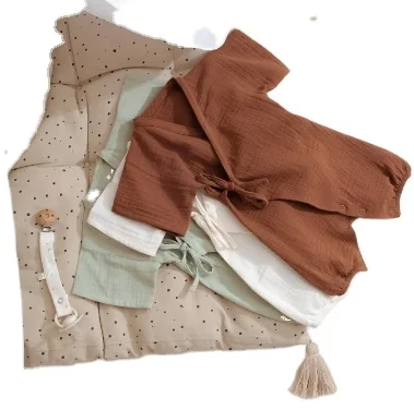 Summer Newborn Girl Japanese-style Overall Muslin Soft Gauze Short Sleeve Bodysuit Kimono Romper Baby - Image 2