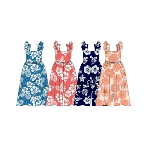 Custom Summer Toddler Girl Hawaiian Milk Silk Print Romper Sleeveless Ruffle Sleeve One-piece Romper