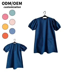 Summer New Kids Elegant Denim Dress Casual O-Neck Print Sashes Light Energetic Fashionable Simple Short Design for Girls