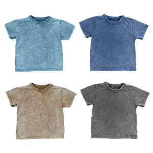 Summer Toddler 100% Cotton Retro Classic Stone Acid Wash Tee Boys and Girls Tan Black T-shirt