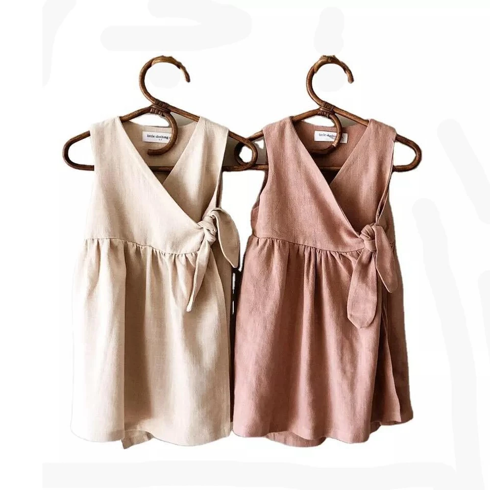 Great Quality Linen Cotton Sleeveless Custom Color Breathable Girl Dresses for Summer - Image 2