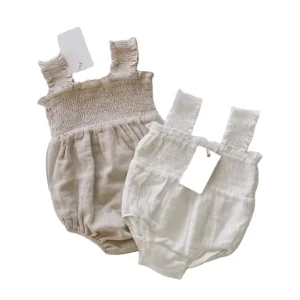 Custom Muslin Smocking  Cute Baby Girl Bubble Romper Bodysuit Clothing Summer Sleeveless Romper