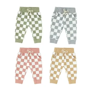 Ready to Ship Hot Selling Spring Autumn Children Kids Pants Checkerboard Printing French Terry Casual Pants