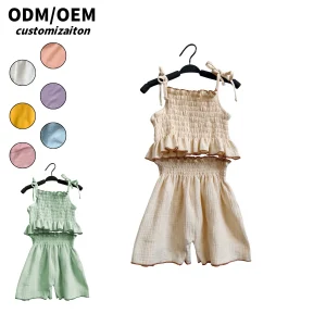 Hot Sale Dynamic Lightweight Crepe Set for Kids Breathable and Cool Short Style Design Baby Clothing Sets