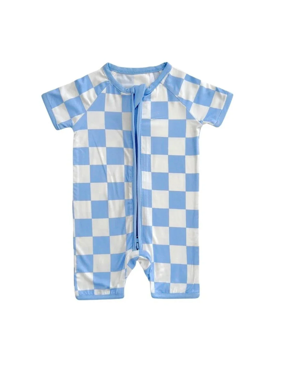 Popular Baby Short Sleeve Checkered Romper Custom Print Bamboo Pattern Onesie Toddler Checked Jumpsuit - Image 5