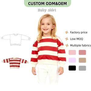 Custom Casual Striped Spring Baby Girl T-Shirt Long Sleeve Cotton French Terry Breathable Cute Baby Clothing