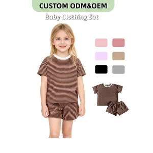 Casual Towel Short Sleeve Sports T-Shirt and Shorts Set for New Baby Striped Baby Clothing Soft Summer Towel Two-Piece Outfit