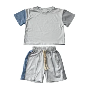 New Product Jersey Cotton Color Block Short Sleeve Shorts Baby Clothing Sets for Summer