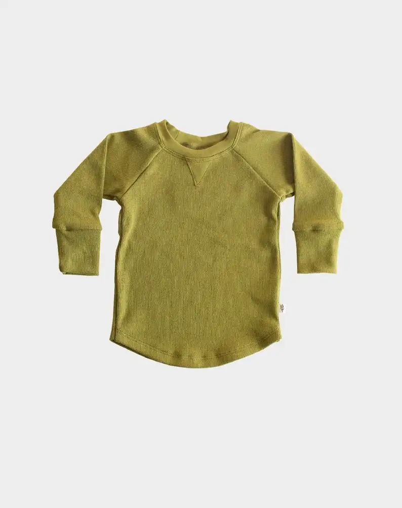 Toddler Kids Long Sleeve Knit Shirt Autumn Winter Blank Tee Tops Baby Boy Rid Cotton Raglan Tshirt - Image 2