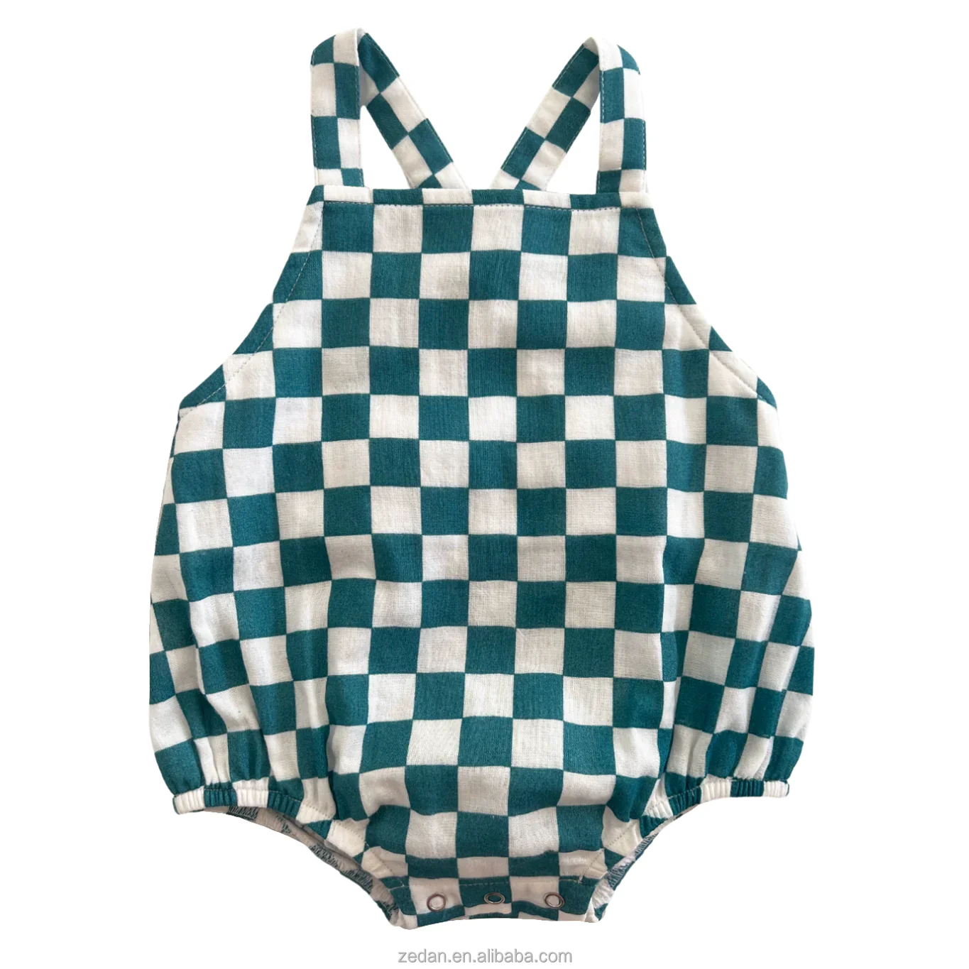 Top Sale Linen Cotton Neutral Baby Sleeveless Checker Button Baby Romper Custom for Summer - Image 4