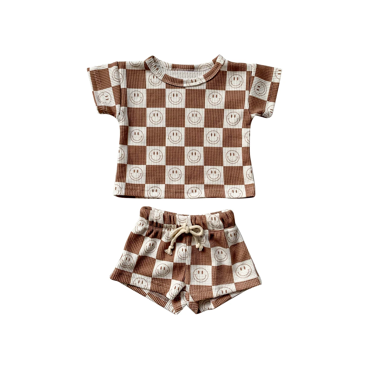 Trending Waffle Cotton Short Sleeve Smile Pattern Fashion Baby Clothing Sets for Summer - Image 4