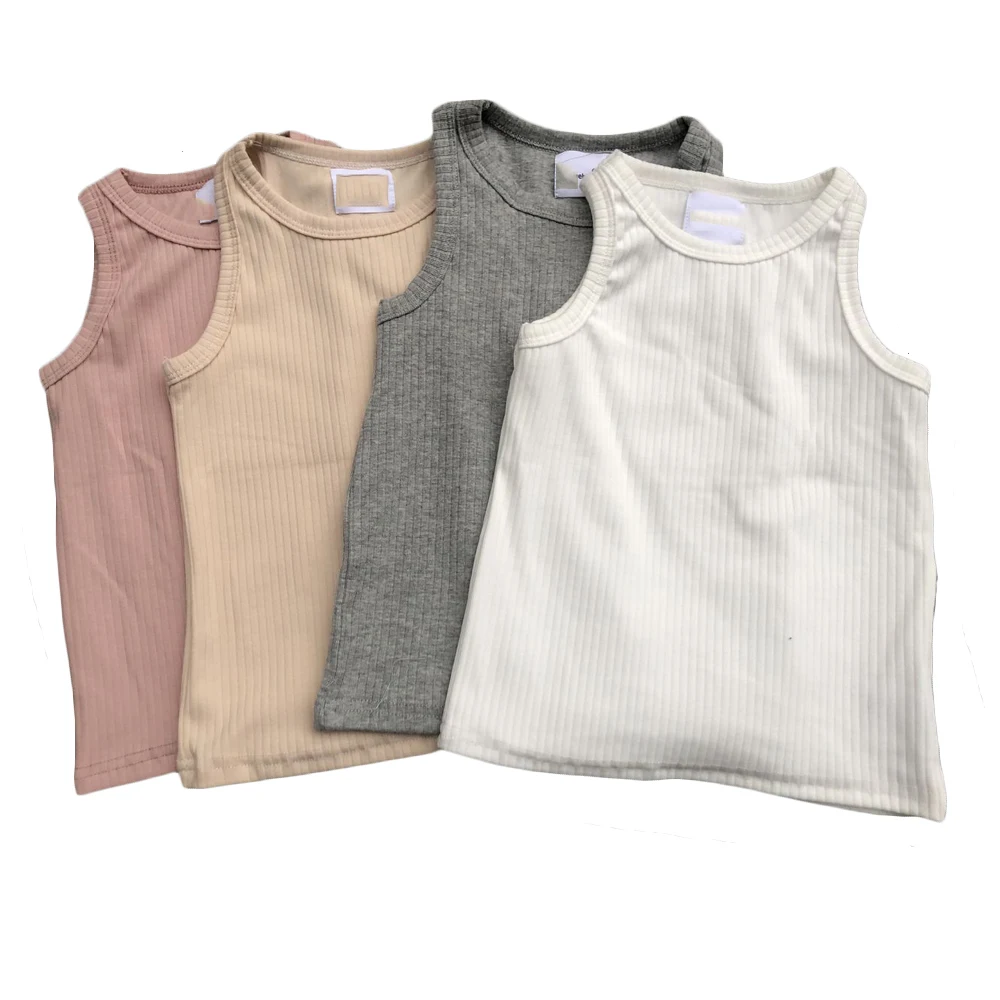 Custom High Quality Toddler Infant Baby Boys Girls Ribbed Cotton tank Top Solid Color Sleeveless Casual Shirt
