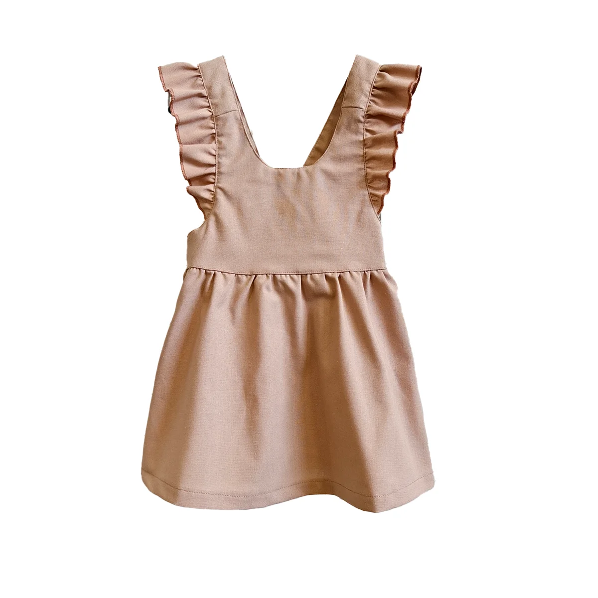 Must Have Girl's Smocked Sundress Backless Ruffled Cotton Linen Blend Cute Breathable Summer Outfit for Kids - Image 4