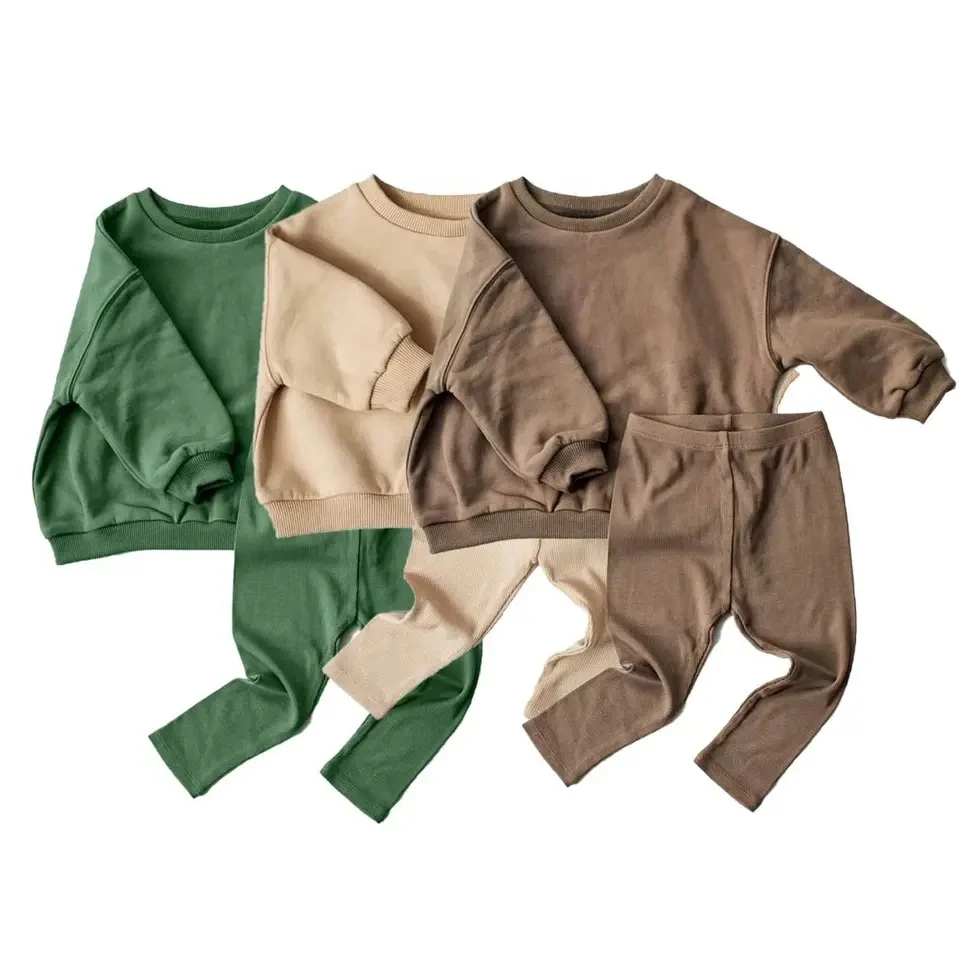 Toddler Custom Spring Autumn Unisex Casual Long Sleeve Sweatshirt Ribbed Leggings Kids Casual Sets
