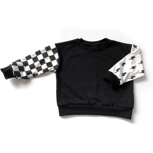 Custom Spring Autumn Kids Toddler Sweatshirt Sleeve Print Checkerboard lightning Pattern Boys Girls Crewneck Baby Pullover