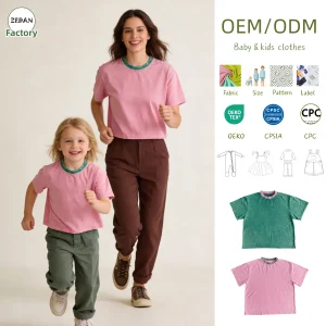 Children's Summer Shirt Family Matching Casual Washed Ringer T-Shirts Oversized Cotton Tees Baby Clothing for Daily Wear